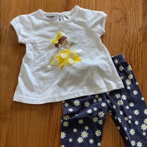 EUC Sweet navy daisy Capri pants & marching shirt
